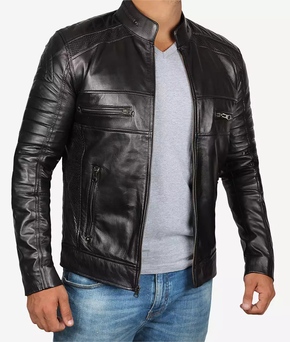 Men's Premium Black Cafe Racer Leathers Jackets