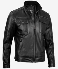 Men's Top Notch Black Cafe Racer Leather Jacket