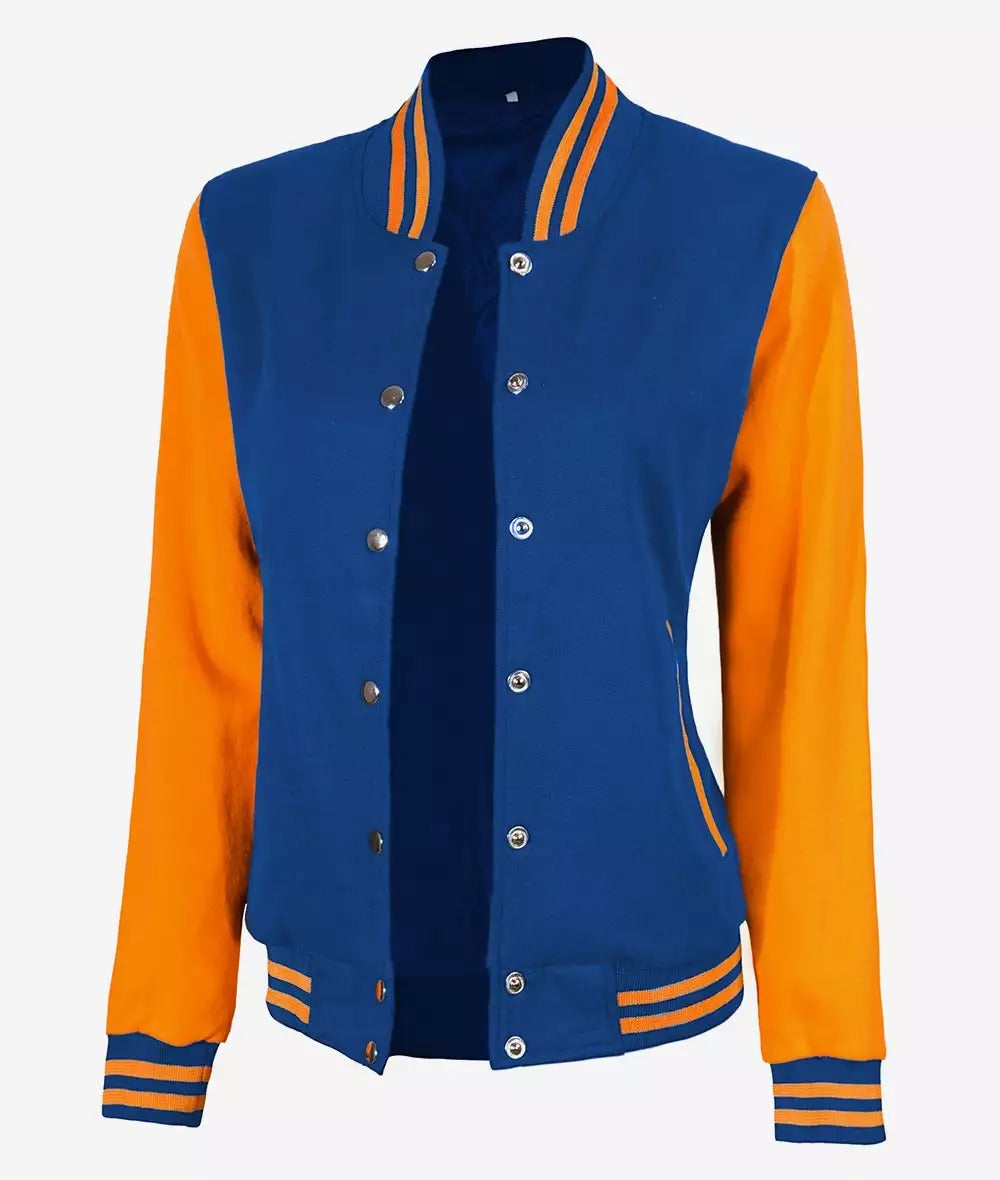 Womens Baseball Style Yellow and Royal Blue Varsity Letterman Jacket *Ends Soon*