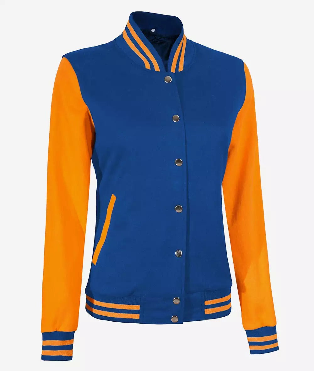 Womens Baseball Style Yellow and Royal Blue Varsity Letterman Jacket *Ends Soon*