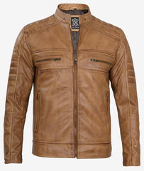 Men's Cafe Racer Camel Brown Leather Jacket