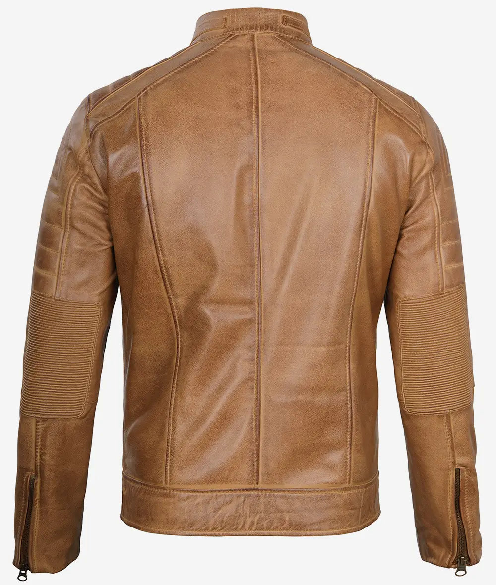 Men's Cafe Racer Camel Brown Leather Jacket