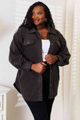 Heimish Cozy Girl Full Size Button Down Shacket Charcoal