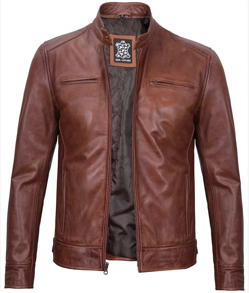 Men's Cognac Café Racer Leather Jackets