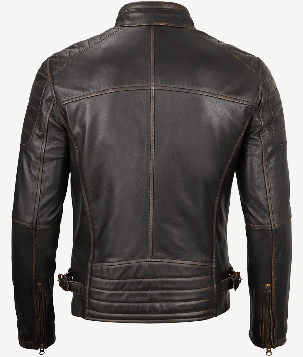 Mens Rub Off Brown Cafe Racer Leather Jacket