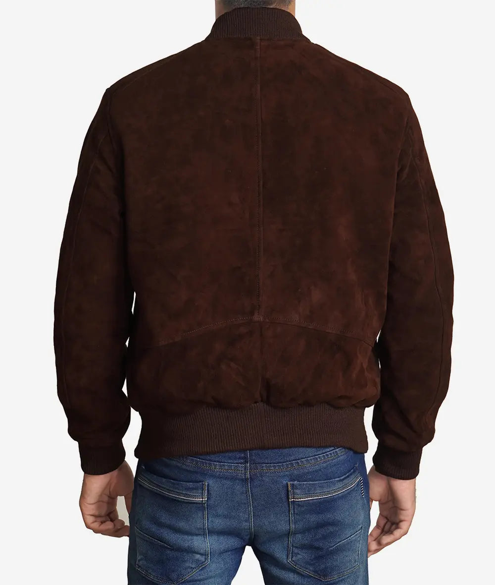 Men's Dark Brown Suede Bomber Jacket