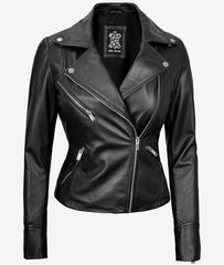 Rita Womens Asymmetrical Black Leather Moto Jacket