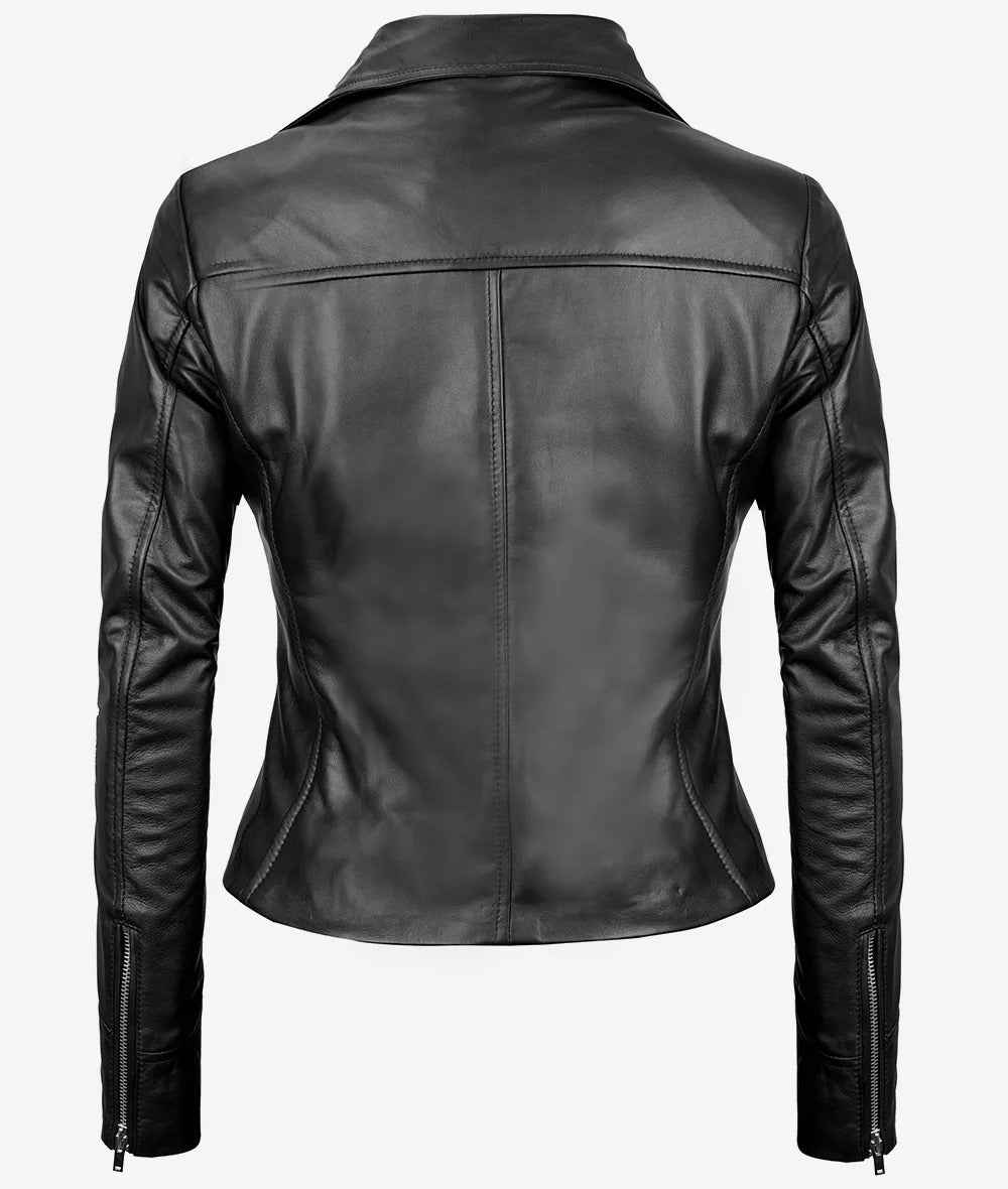 Rita Womens Asymmetrical Black Leather Moto Jacket