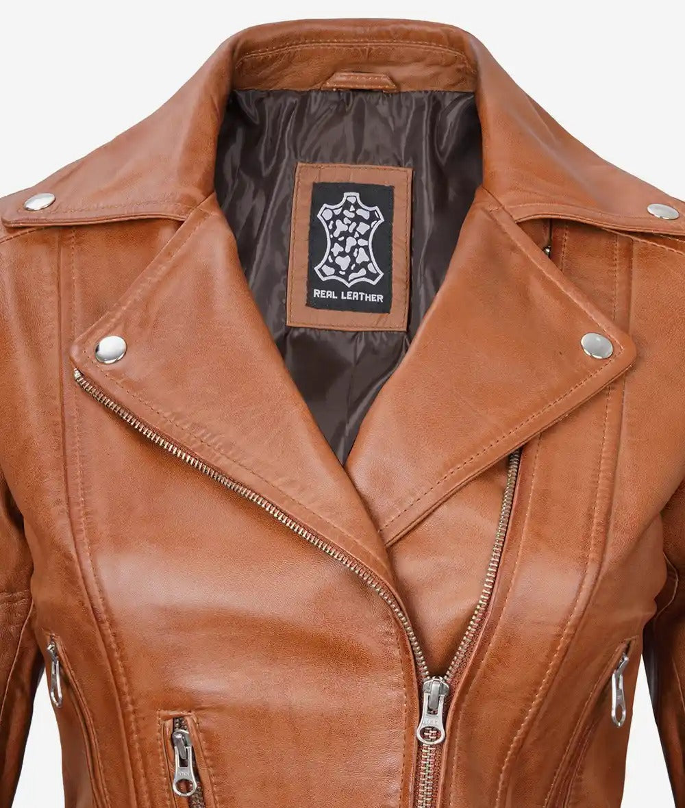 Women's Asymmetrical Belted Brown Leather Jacket