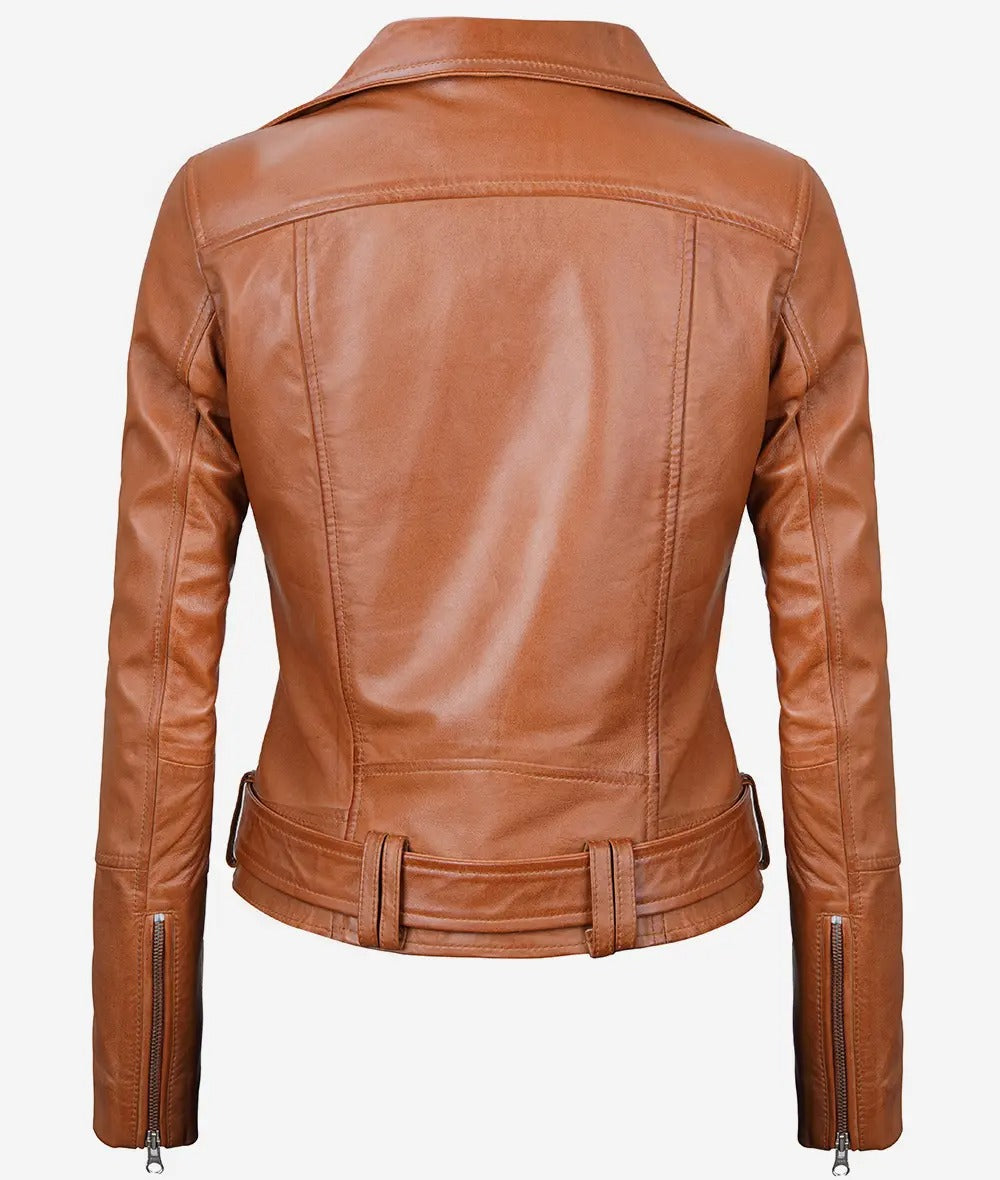 Women's Asymmetrical Belted Brown Leather Jacket