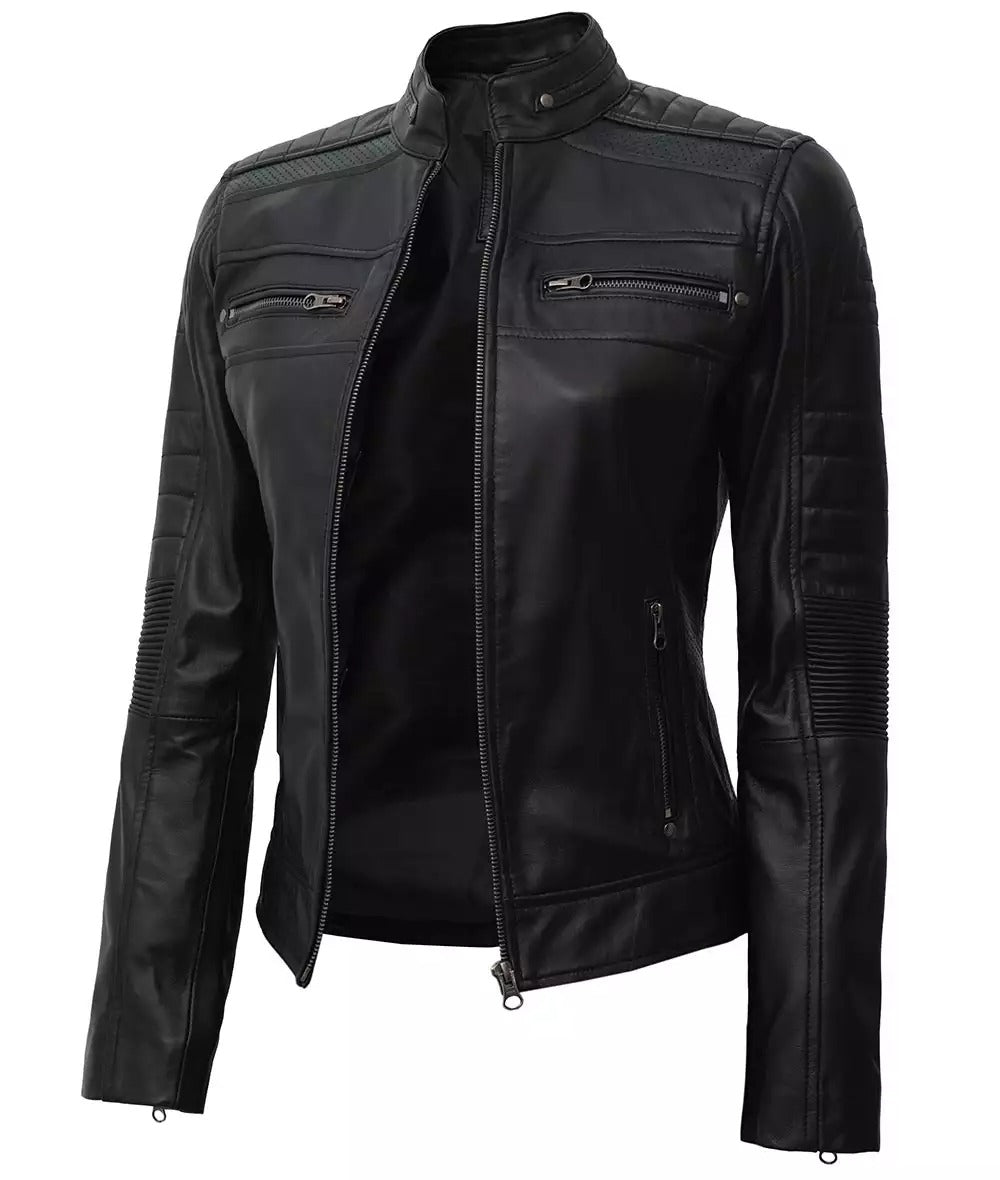 Women's Classic Black Leather Biker Jacket