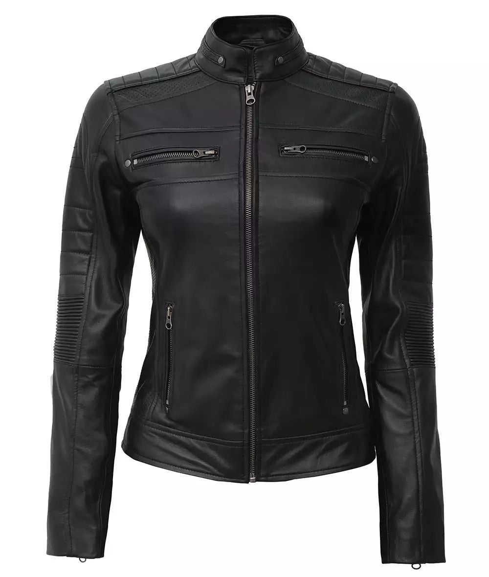 Women's Classic Black Leather Biker Jacket