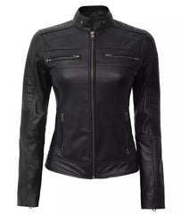 Women's Classic Black Leather Biker Jacket