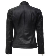 Women's Classic Black Leather Biker Jacket