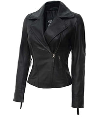 Ramsey Women's Asymmetrical Black Leather Biker Jacket