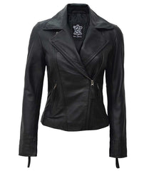 Ramsey Women's Asymmetrical Black Leather Biker Jacket