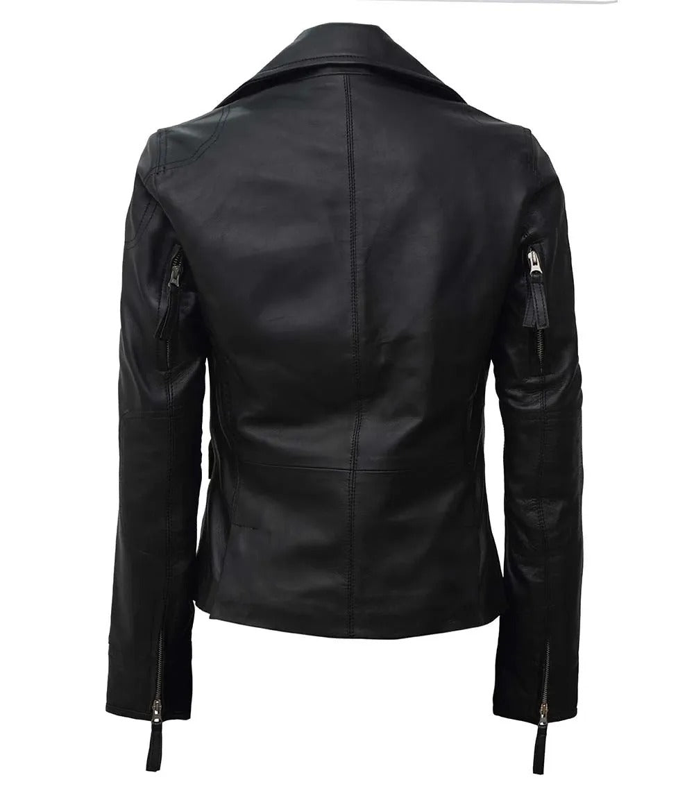 Ramsey Women's Asymmetrical Black Leather Biker Jacket