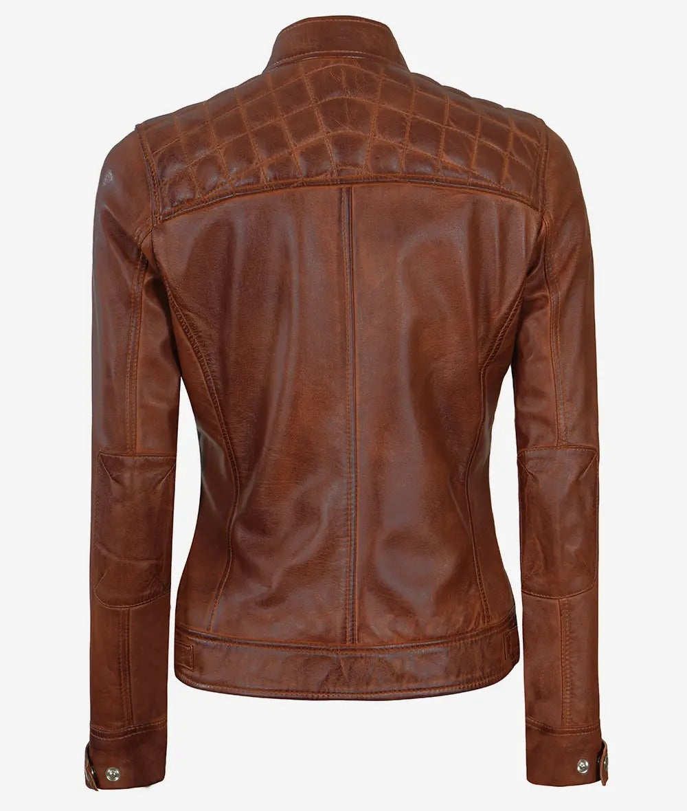 Womens Cognac Leather Biker Jacket