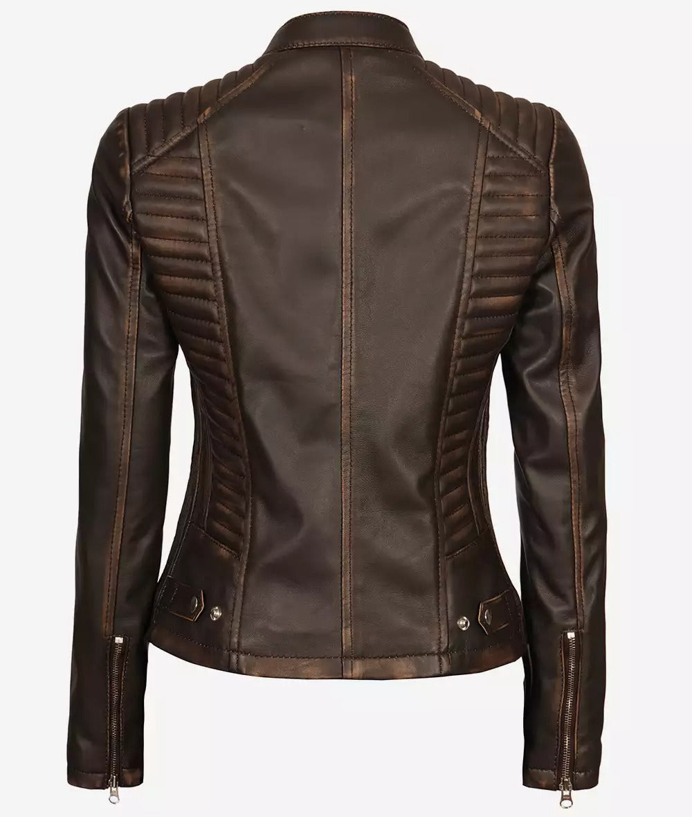 Rachel Womens Slim Fit Ruboff Brown Leather Jacket