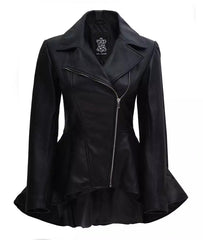 Clarissa Womens Black Peplum Leather Jacket