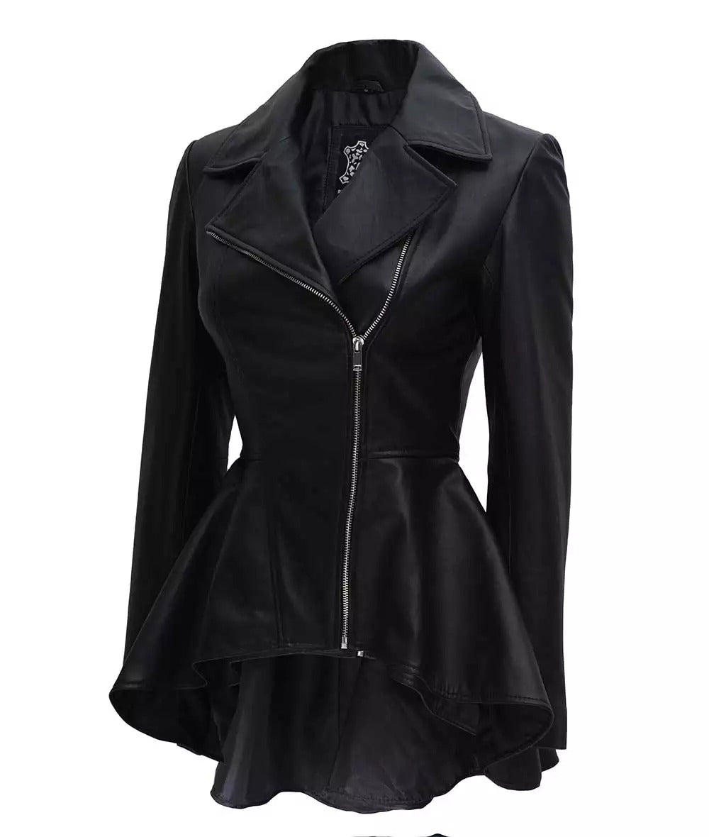 Clarissa Womens Black Peplum Leather Jacket