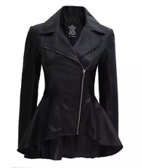 Clarissa Womens Black Peplum Leather Jacket