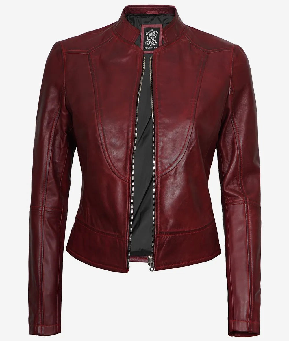 Womens Slim Fit Maroon Leather Jacket