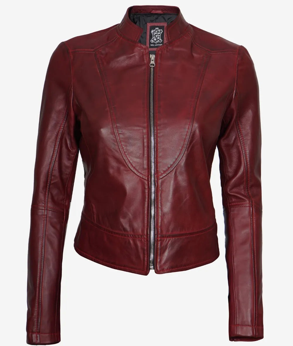 Womens Slim Fit Maroon Leather Jacket