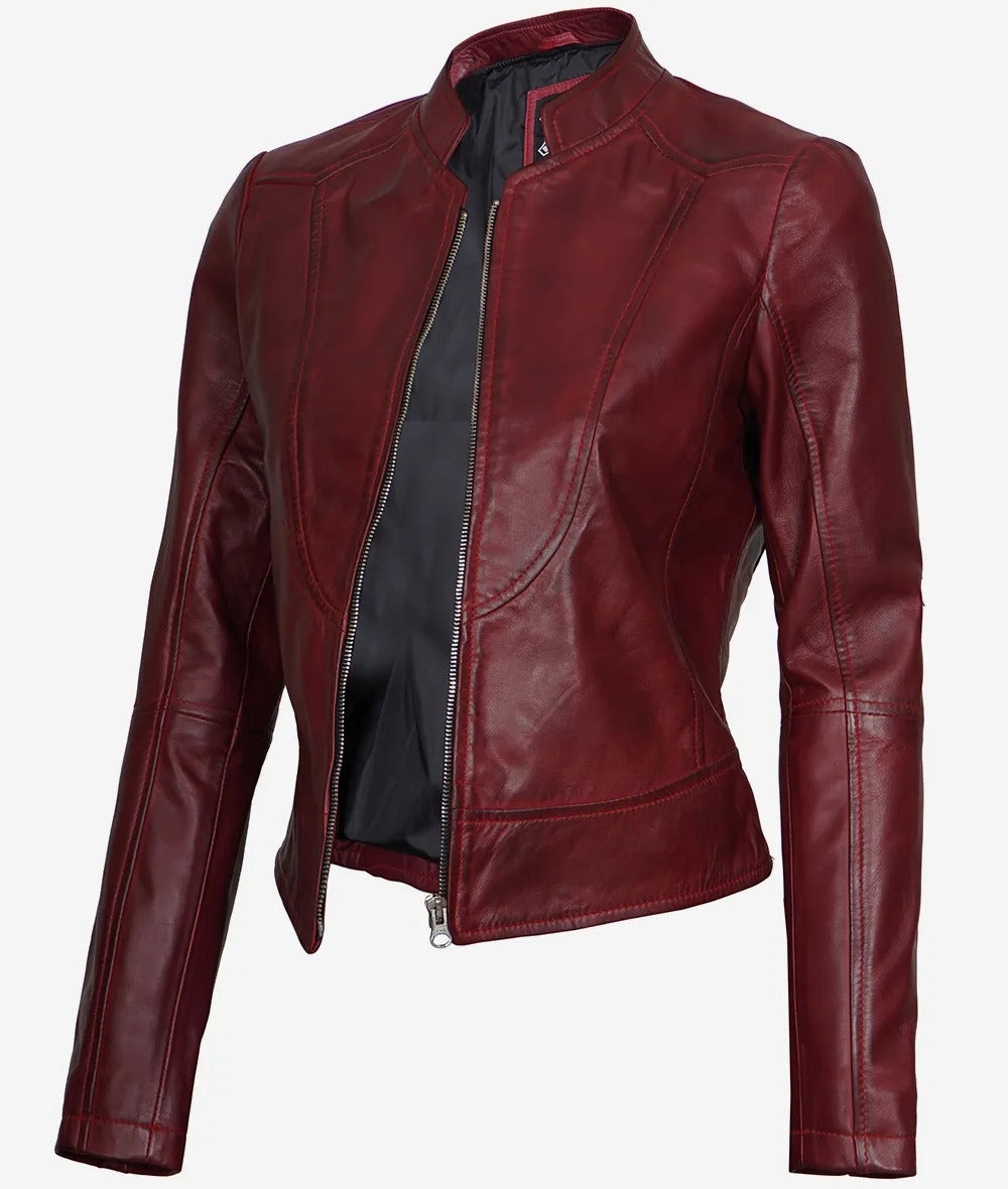 Womens Slim Fit Maroon Leather Jacket