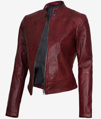 Womens Slim Fit Maroon Leather Jacket