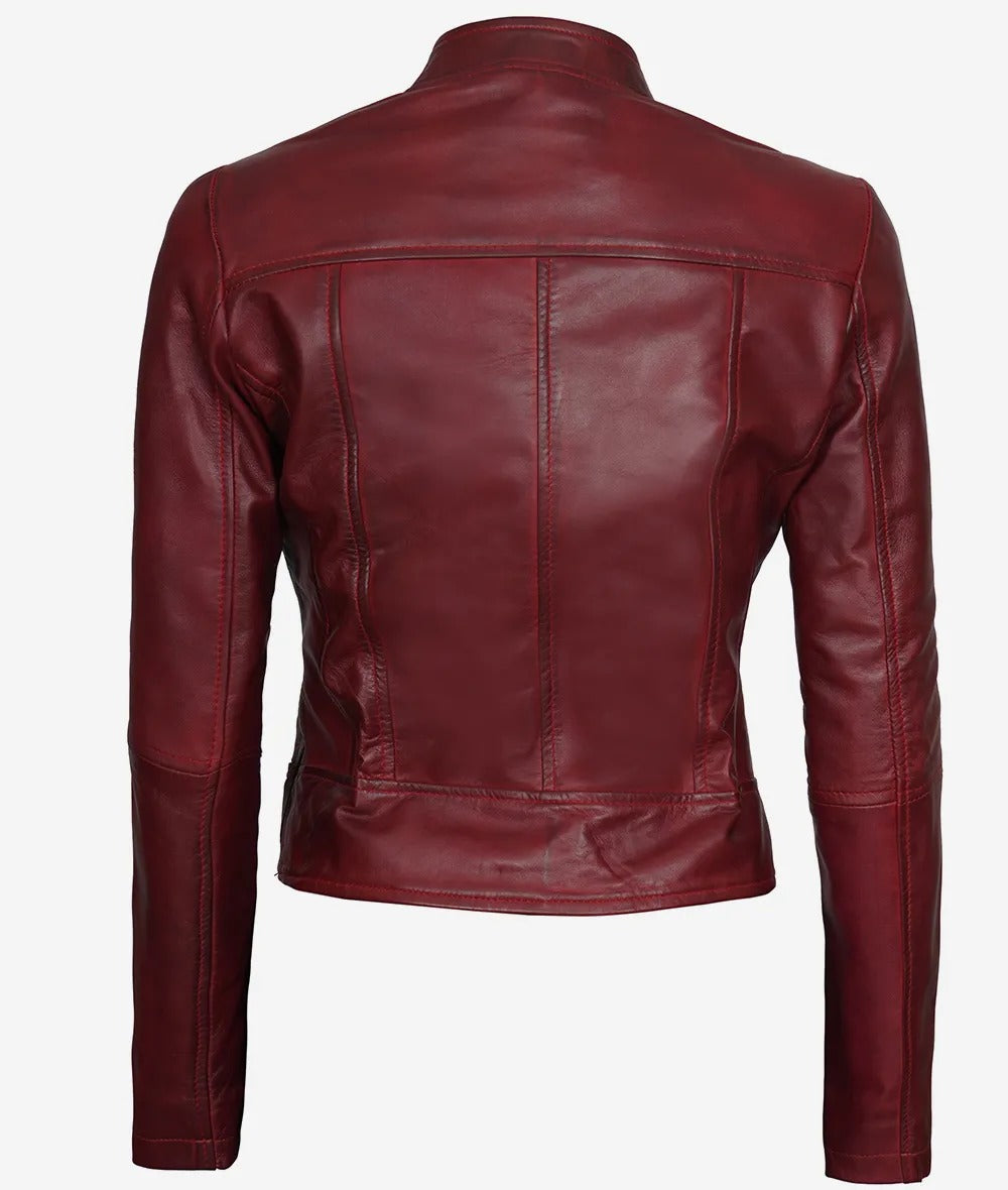 Womens Slim Fit Maroon Leather Jacket