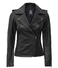 Women's Black Asymmetrical Biker Style Leather Jacket