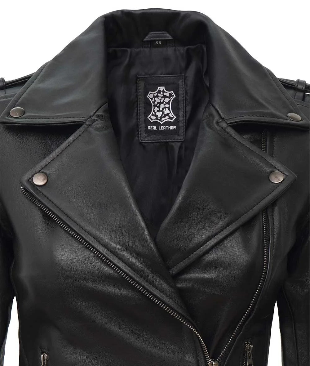 Women's Black Asymmetrical Biker Style Leather Jacket