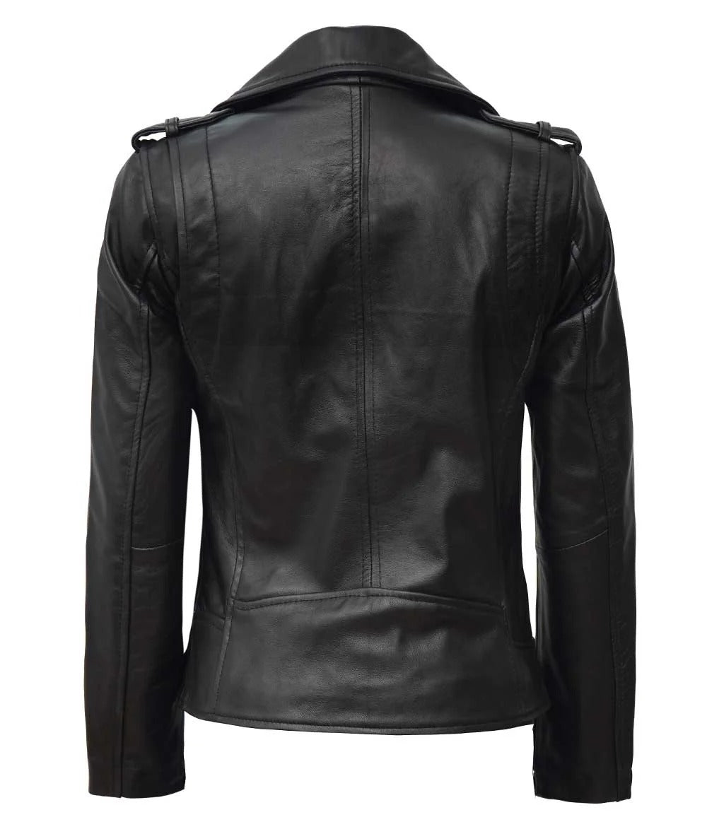 Women's Black Asymmetrical Biker Style Leather Jacket