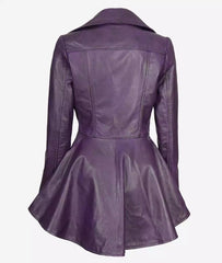 Womens Asymmetrical Purple Leather Peplum Jacket