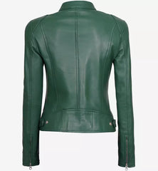 Dodge Green Cafe Racer Leather Jacket for Women