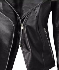 Monica Womens Black Leather Moto Jacket Asymmetrical Fitted Style