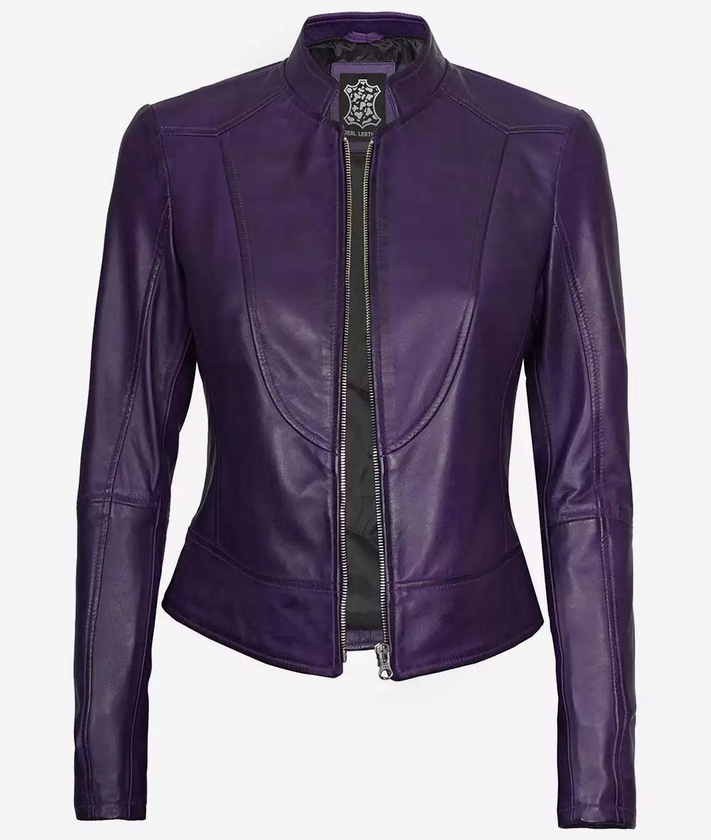 Women's Purple Modern Fit Biker Leather Jacket