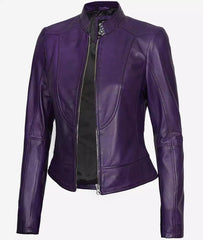 Women's Purple Modern Fit Biker Leather Jacket