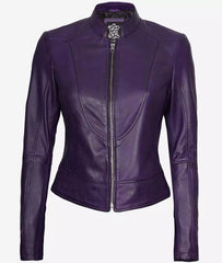 Women's Purple Modern Fit Biker Leather Jacket