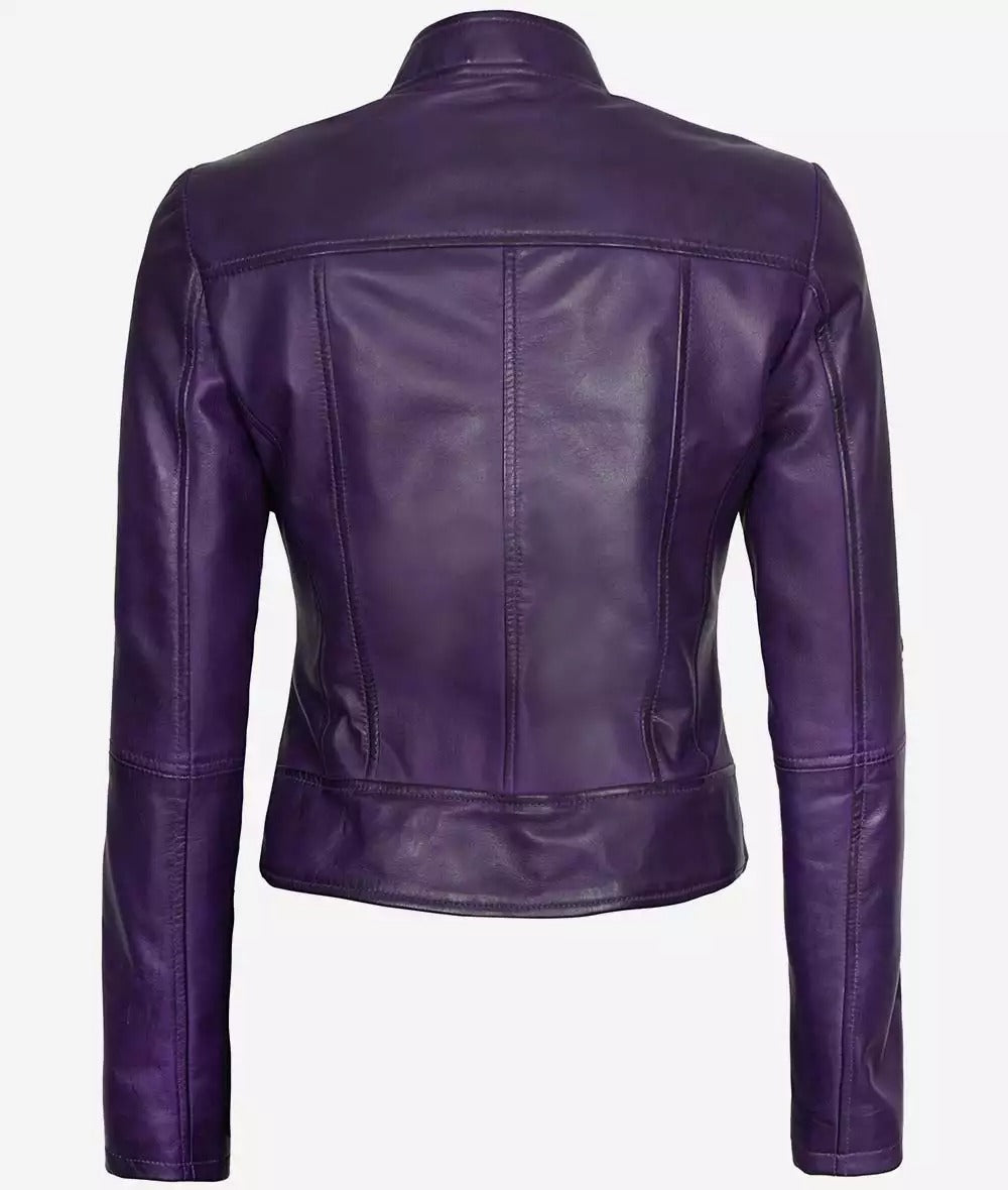 Women's Purple Modern Fit Biker Leather Jacket