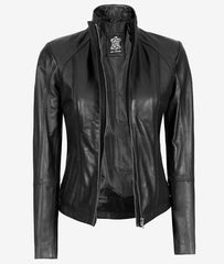 Acerra Womens Black Cafe Racer Leather Jacket