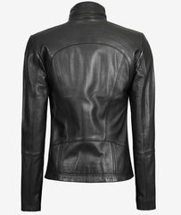 Acerra Womens Black Cafe Racer Leather Jacket