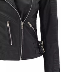 Womens Finest Leather Black Moto Jacket