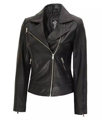 Women's Asymmetrical Black Leather Jacket