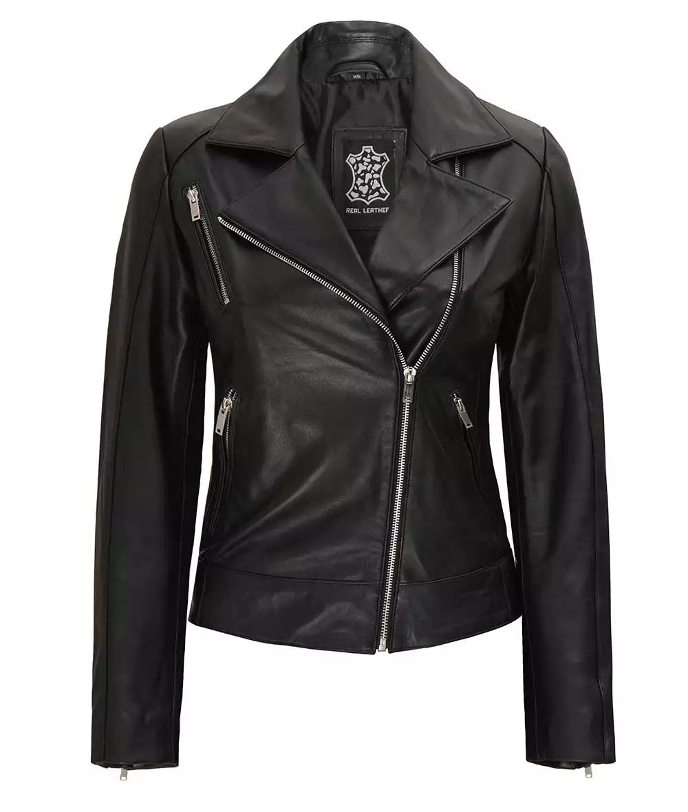 Women's Asymmetrical Black Leather Jacket