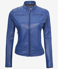 Women's Blue Biker Leather Jacket