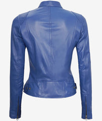 Women's Blue Biker Leather Jacket