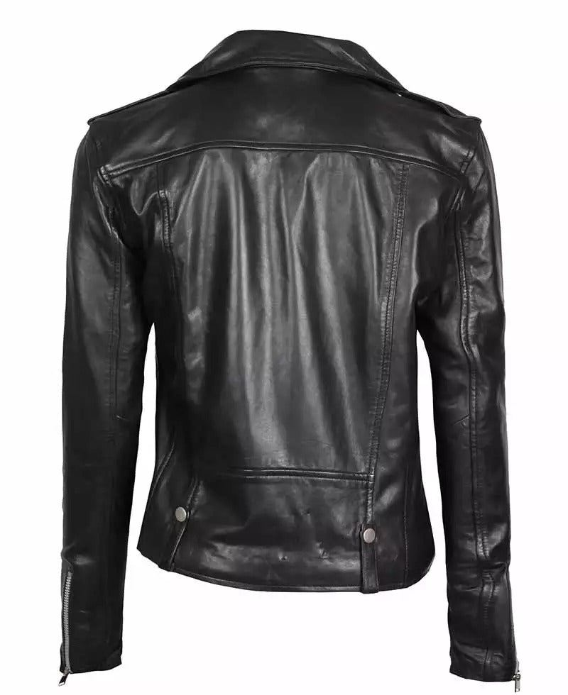 Amber Women's Black Leather Asymmetrical Moto Jacket