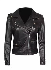 Amber Women's Black Leather Asymmetrical Moto Jacket